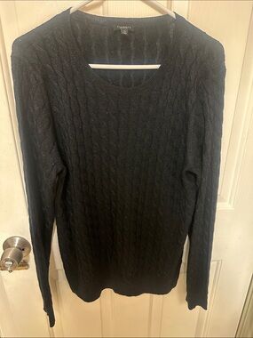 Talbots Men's Black Cable Crewneck Sweater